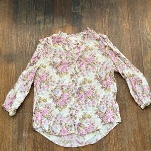 5/25 LC Lauren Conrad Pink and Cream Floral Blouse